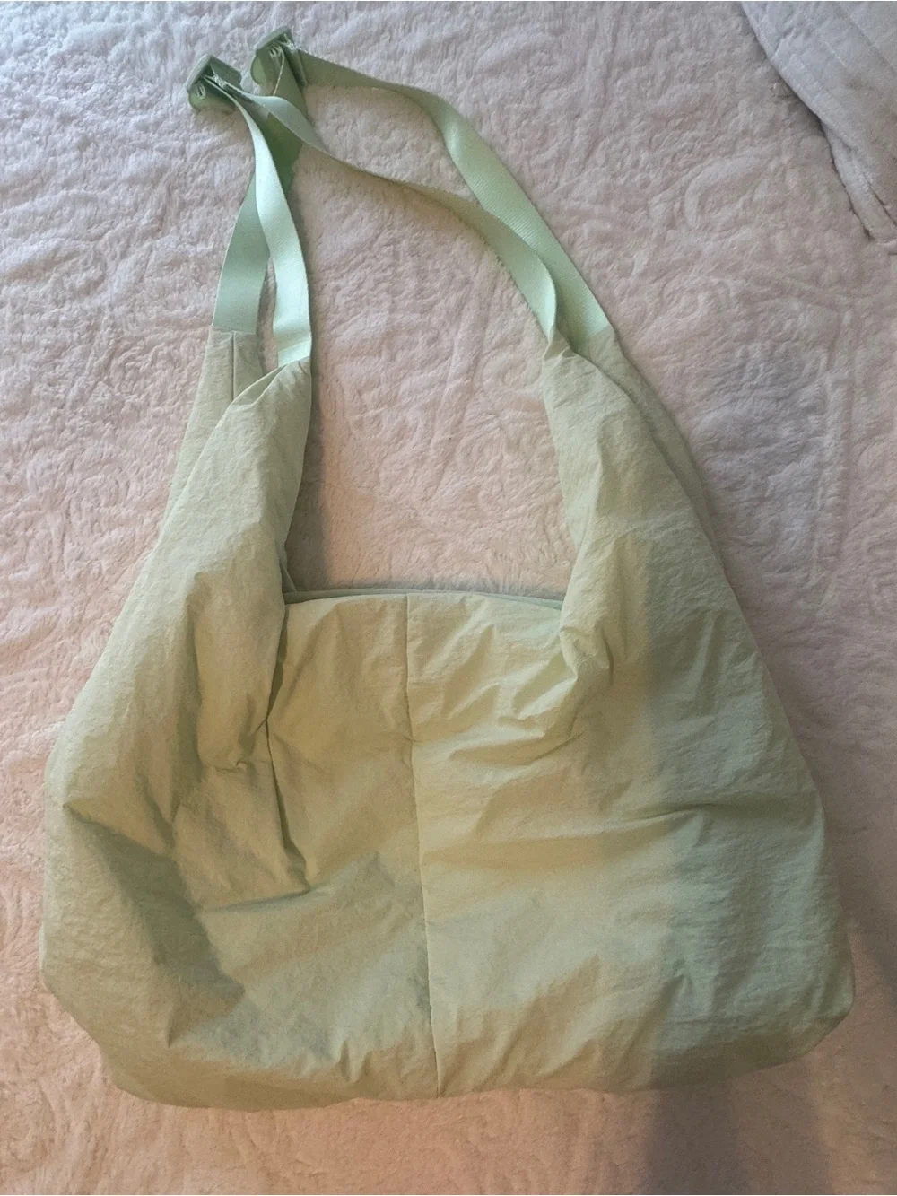Pale Green Shoulder Hobo Bag with Ribbon Straps